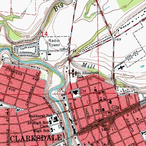 Topographic Map of Saint Elizabeth School, MS