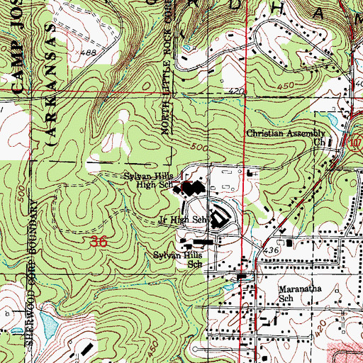 Topographic Map of Sylvan Hills High School, AR