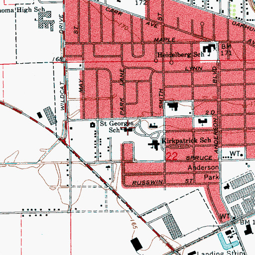 Topographic Map of Saint Georges School, MS