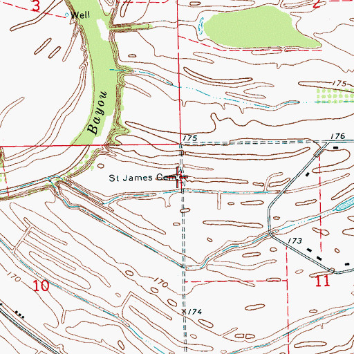 Topographic Map of Saint James Cemetery, MS