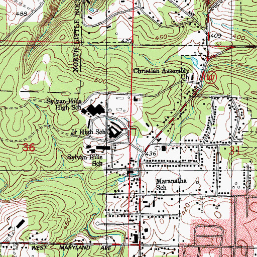 Topographic Map of Sylvan Hills Junior High School, AR
