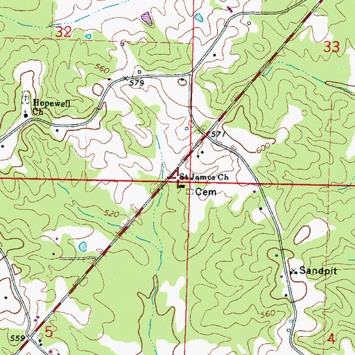 Topographic Map of Saint James Church, MS