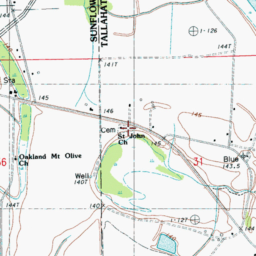 Topographic Map of Saint John Church, MS
