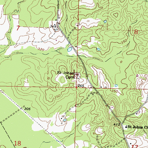Topographic Map of Saint Johns Cemetery, MS