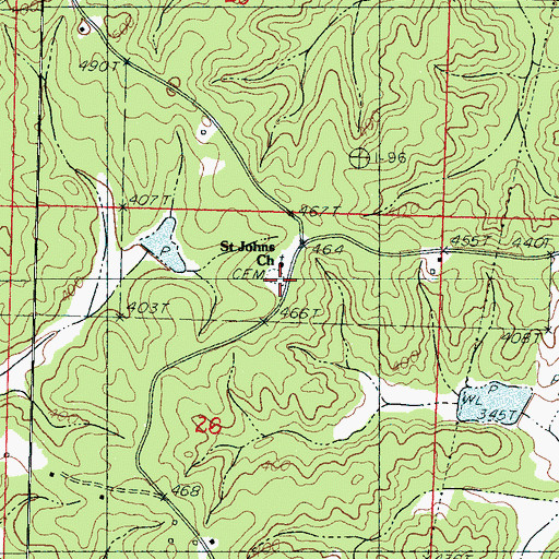 Topographic Map of Saint Johns Cemetery, MS