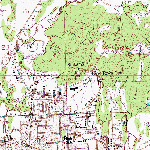 Topographic Map of Saint Johns Cemetery, MS