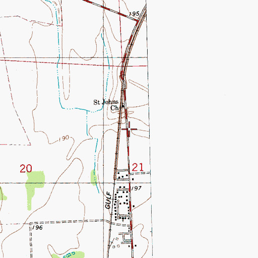 Topographic Map of Saint Johns Cemetery, MS