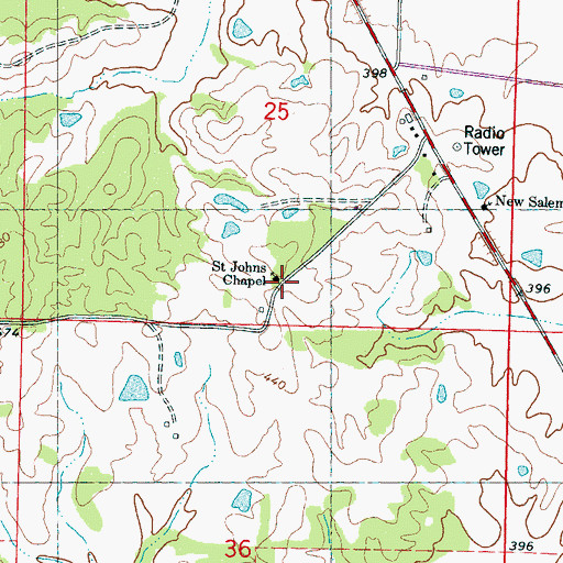 Topographic Map of Saint Johns Chapel, MS