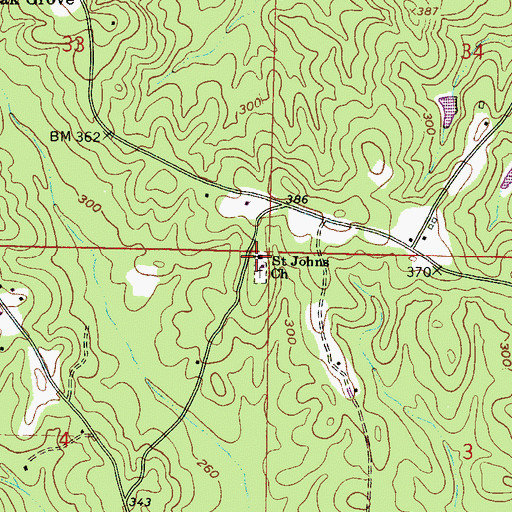 Topographic Map of Saint Johns Church, MS