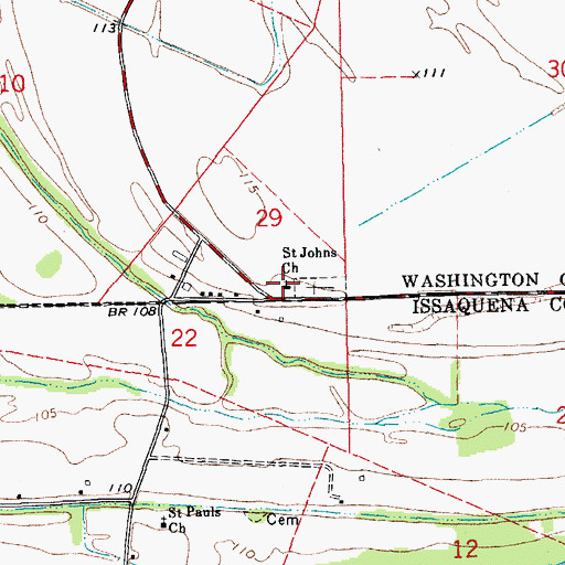 Topographic Map of Saint Johns Church, MS
