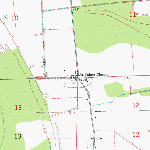 Topographic Map of Saint Johns Church, MS
