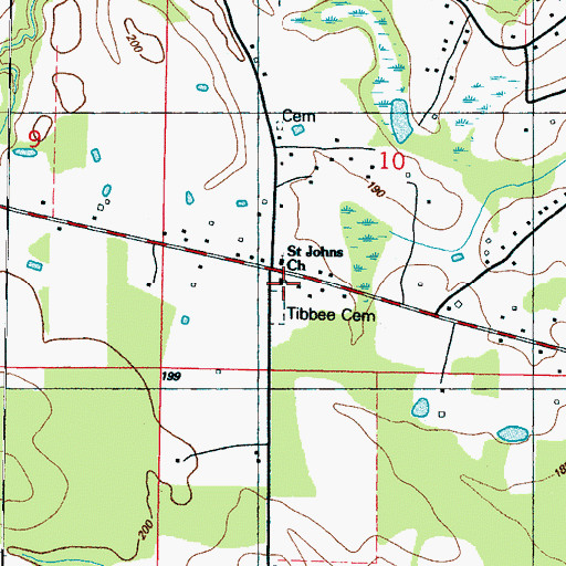 Topographic Map of Saint Johns Church, MS