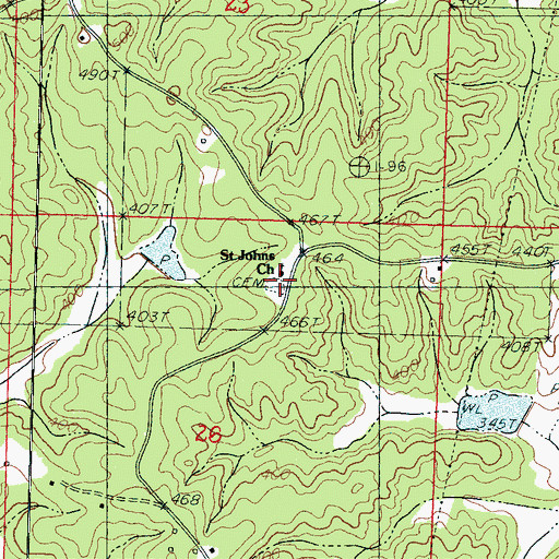 Topographic Map of Saint Johns Church, MS