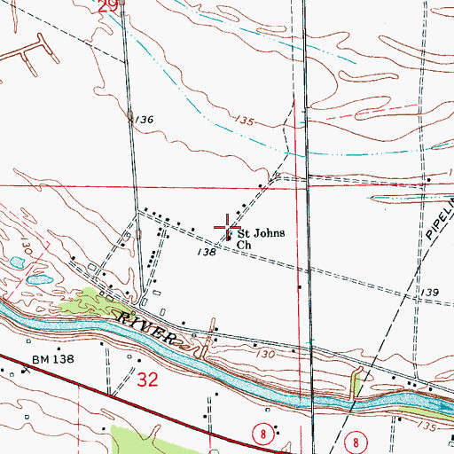 Topographic Map of Saint Johns Church, MS