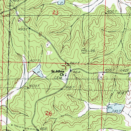 Topographic Map of Saint Johns School, MS