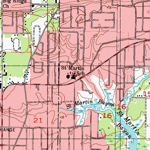 Topographic Map of Saint Martin School, MS