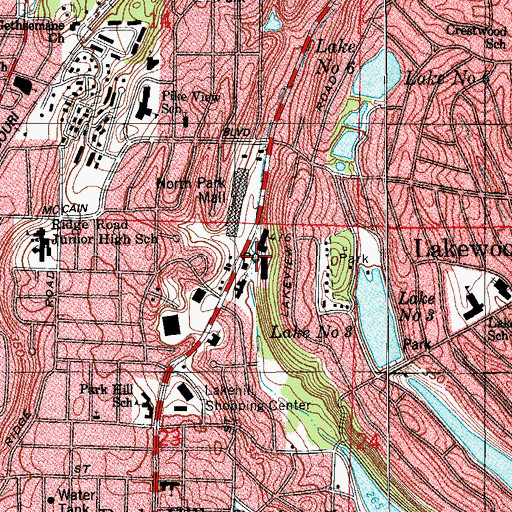 Topographic Map of Vali Hi Shopping Center, AR