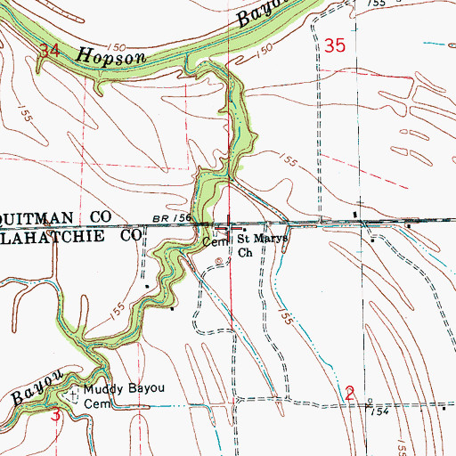 Topographic Map of Saint Marys Church, MS