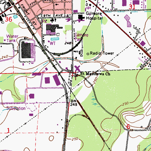 Topographic Map of Saint Matthews Methodist Church, MS