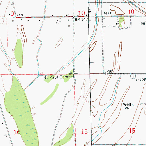Topographic Map of Saint Paul Cemetery, MS