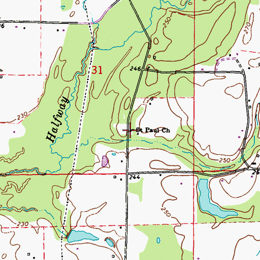 Topographic Map of Saint Paul Church, MS