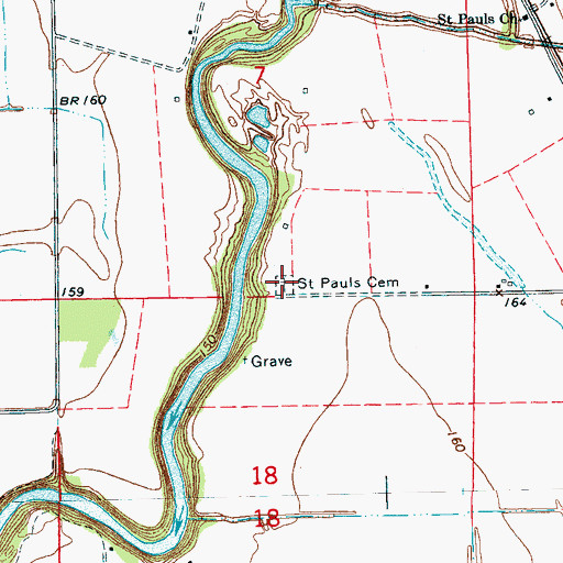 Topographic Map of Saint Pauls Cemetery, MS