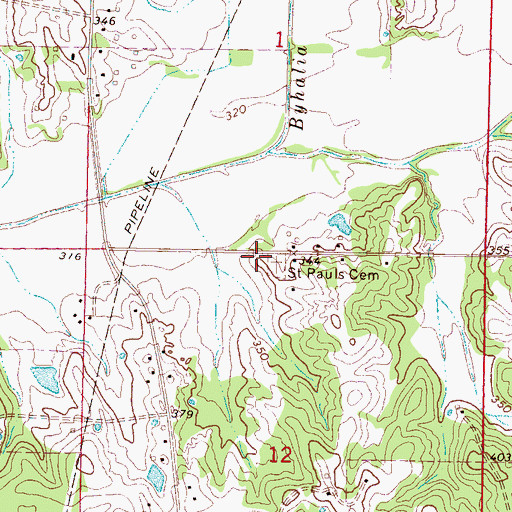 Topographic Map of Saint Pauls Cemetery, MS
