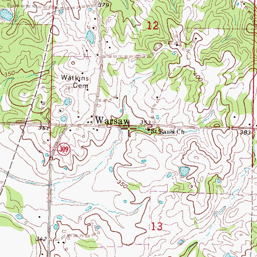 Topographic Map of Saint Pauls Church, MS