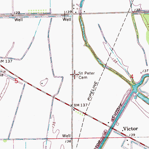 Topographic Map of Saint Peter Cemetery, MS