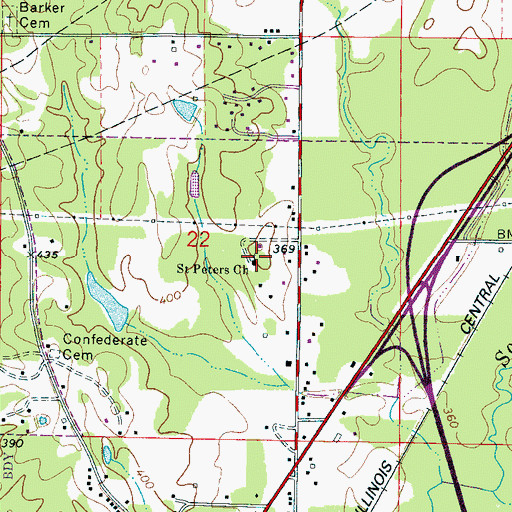 Topographic Map of Saint Peters Church, MS