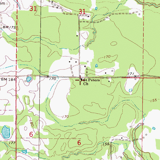Topographic Map of Saint Peters Church, MS