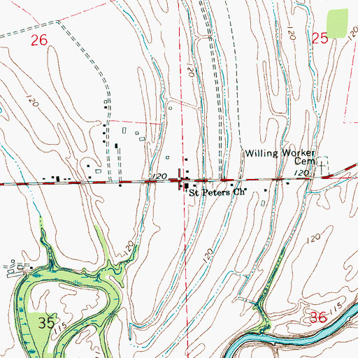 Topographic Map of Saint Peters Church, MS