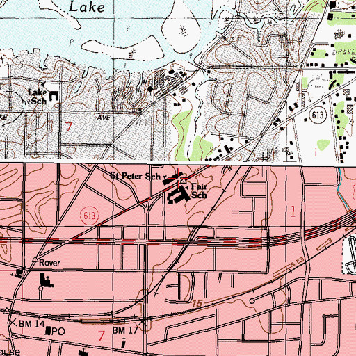 Topographic Map of Saint Peters School, MS