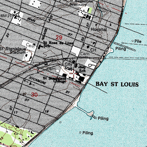 Topographic Map of Saint Stanislaus College, MS