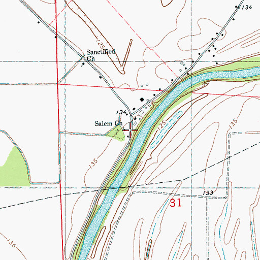 Topographic Map of Salem Cemetery, MS