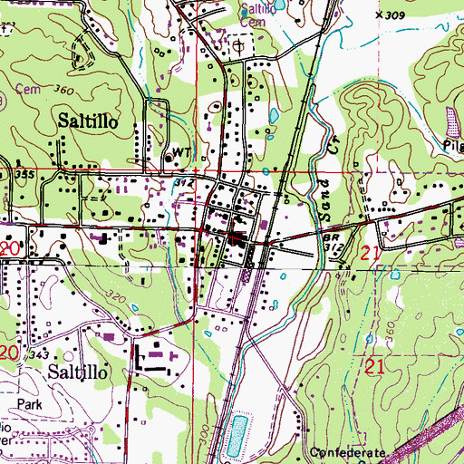 Topographic Map of Saltillo, MS