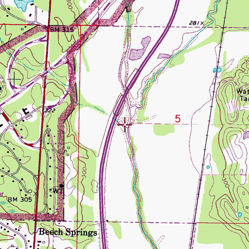 Topographic Map of Sand Creek, MS