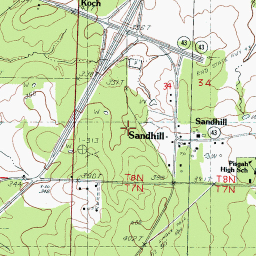 Topographic Map of Sand Hill, MS