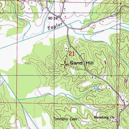 Topographic Map of Sand Hill, MS