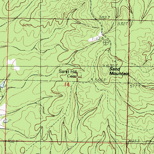 Topographic Map of Sand Hill Cemetery, MS