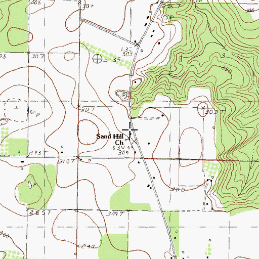 Topographic Map of Sand Hill Baptist Church, MS