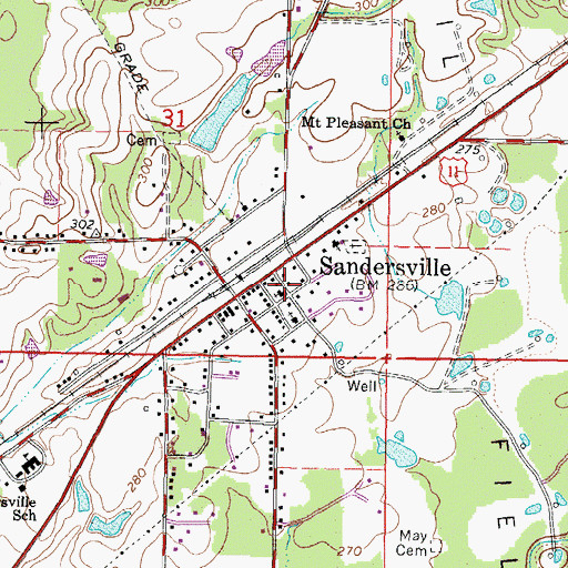 Topographic Map of Sandersville, MS