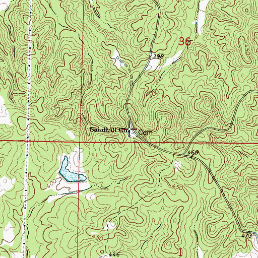 Topographic Map of Sand Hill Baptist Church, MS