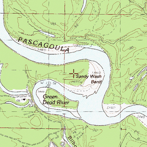 Topographic Map of Sandy Wash Bend, MS