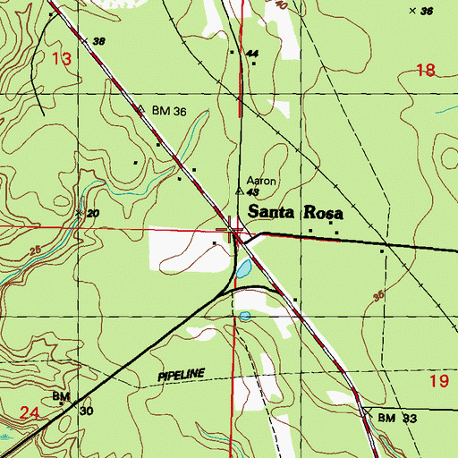 Topographic Map of Santa Rosa, MS