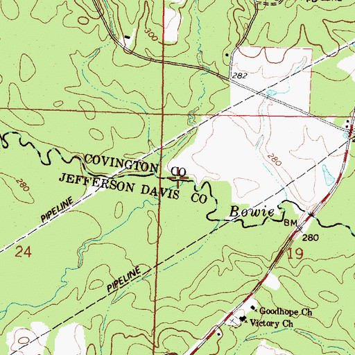 Topographic Map of Santee Branch, MS