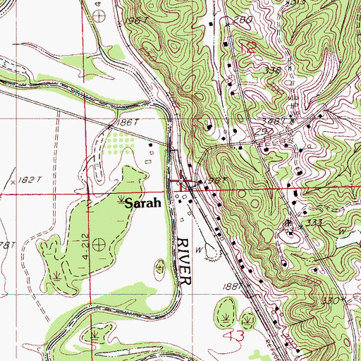Topographic Map of Sarah, MS