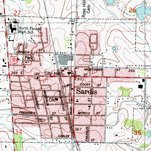 Topographic Map of Sardis, MS