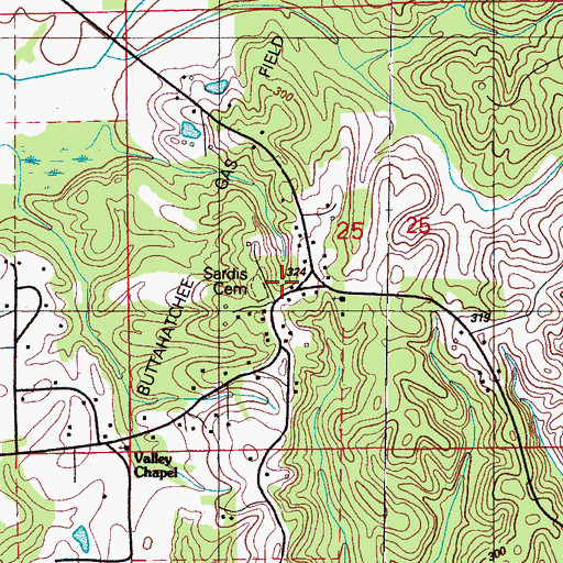 Topographic Map of Sardis Cemetery, MS