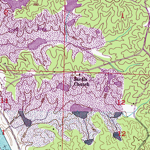 Topographic Map of Sardis Church, MS